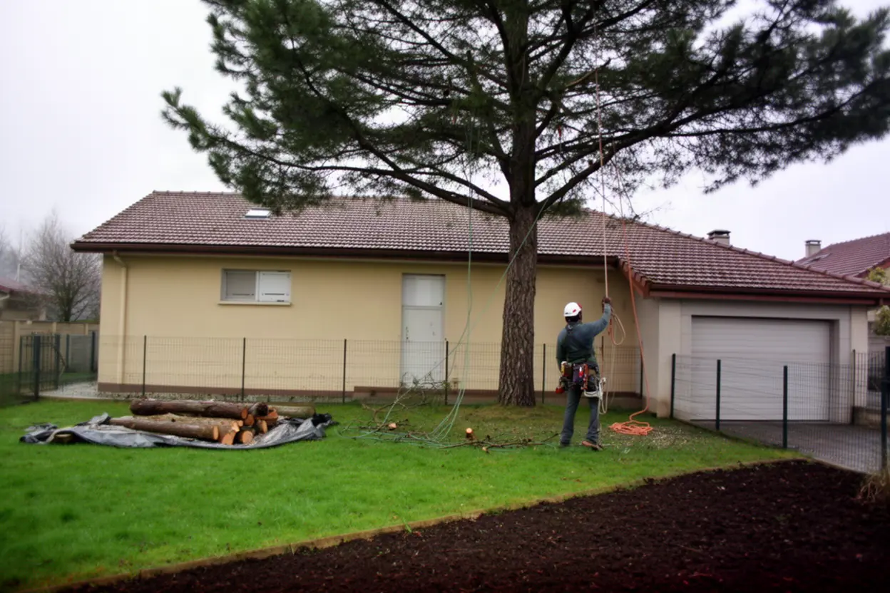 Arboriste démontant un arbre dangereux en sécurité à Pau