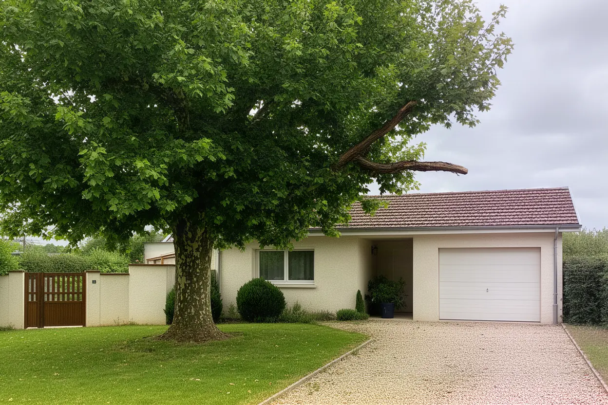 Branches proches d'une toiture avant élagage à Gelos