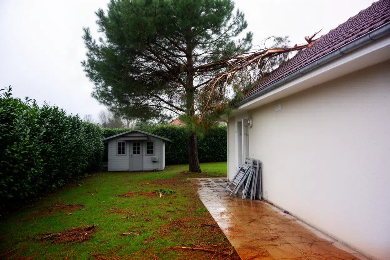 Pin rompu menaçant une toiture à Lons