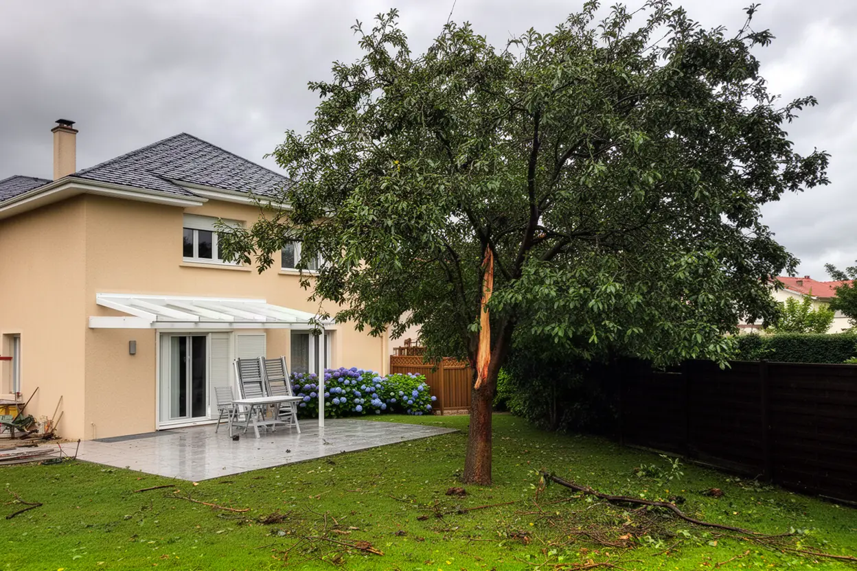Branche fendue dangereuse avant élagage à Pau