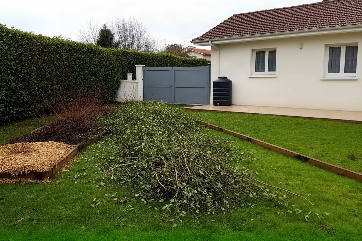 Déchets de taille sur pelouse à Lescar