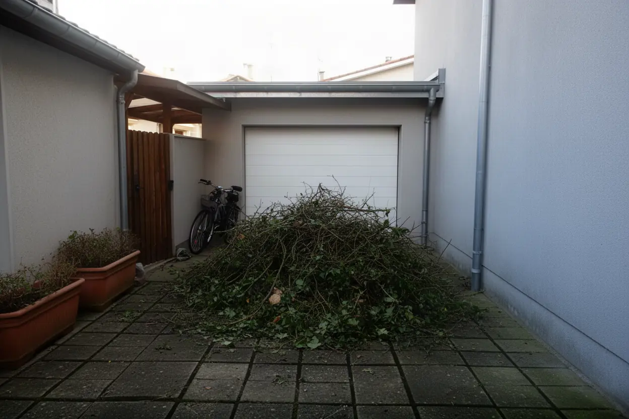 Branches entassées dans une cour à Pau